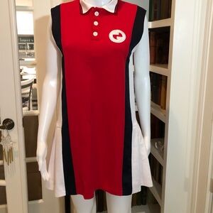 🇺🇸 Gucci Red, White and Black Shift Dress with Pleated Sides